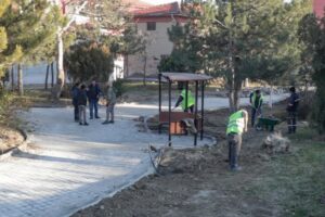 Kütahya Belediyesi Park ve Bahçeler Müdürlüğü ekipleri, Okmeydanı Mahallesi’nde bulunan