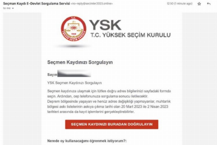 YSK, bazı vatandaşlara YSK tarafından iletildiği iddia edilen “Seçmen kaydınızı